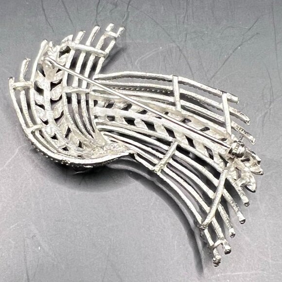 Vintage Lisner Signed Wheat Leaf Weave Twist Brooch Pin Jewelry Silver Tone - Picture 4 of 5